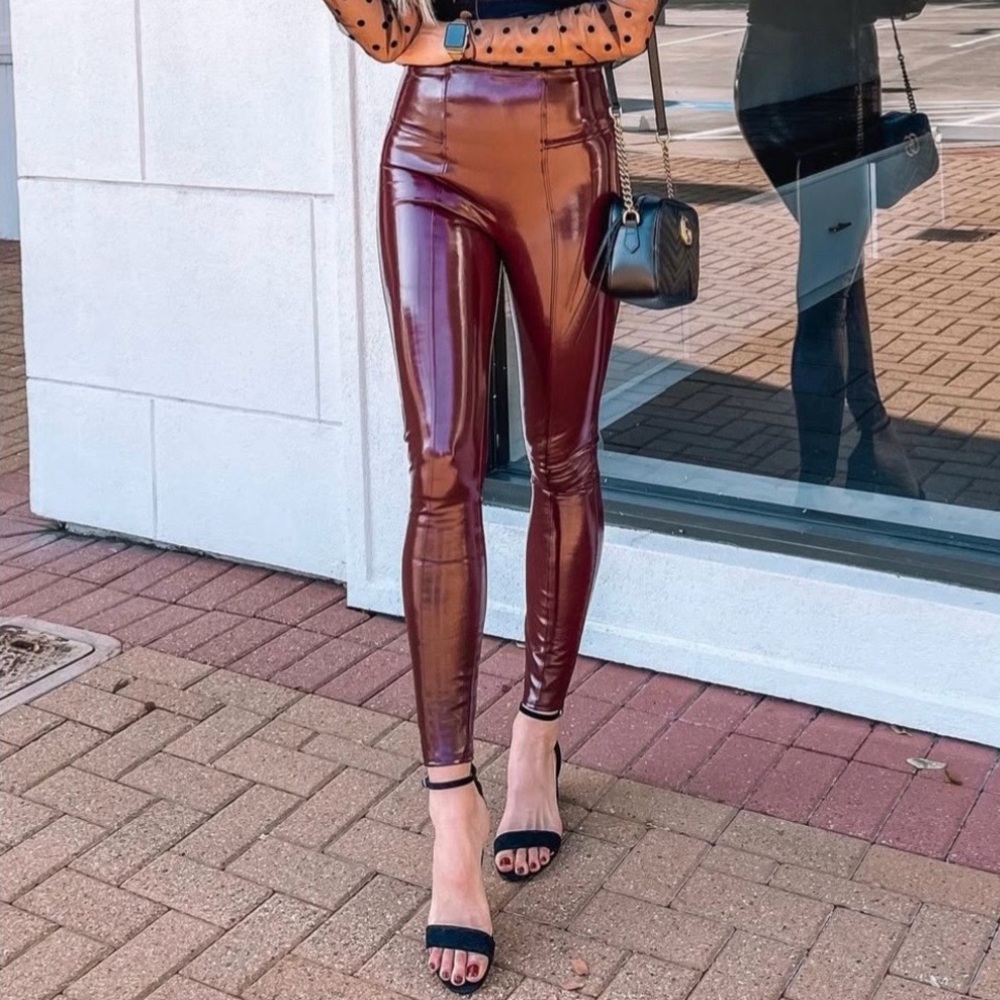 Spanx Faux Patent Leather Leggings in Ruby